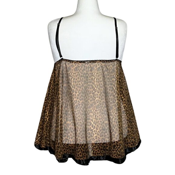 Y2K Sheer Leopard Print Babydoll Lingerie Slip Dress Sequins Bow Trashy2K Large - Picture 4 of 7